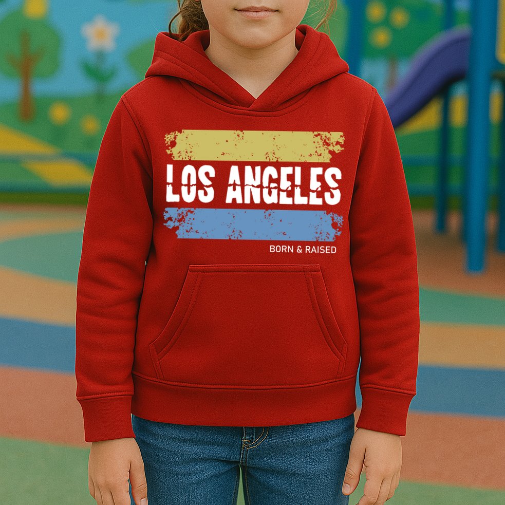 Born And Raised Los Angeles California Kids Hoodie