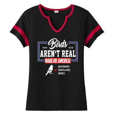 Birds Aren't Real Wake Up America Ladies Halftime Notch Neck Tee