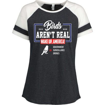 Birds Aren't Real Wake Up America Enza Ladies Jersey Colorblock Tee