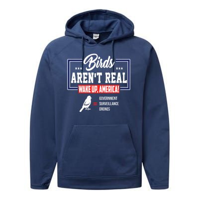 Birds Aren't Real Wake Up America Performance Fleece Hoodie