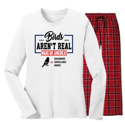 Birds Aren't Real Wake Up America Women's Long Sleeve Flannel Pajama Set 