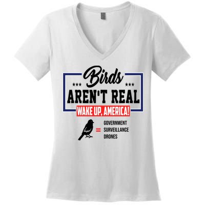 Birds Aren't Real Wake Up America Women's V-Neck T-Shirt