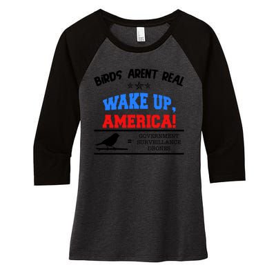 Birds Aren't Real Wake Up America Awareness Women's Tri-Blend 3/4-Sleeve Raglan Shirt