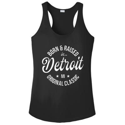 Born And Raised In Detroit Ladies PosiCharge Competitor Racerback Tank