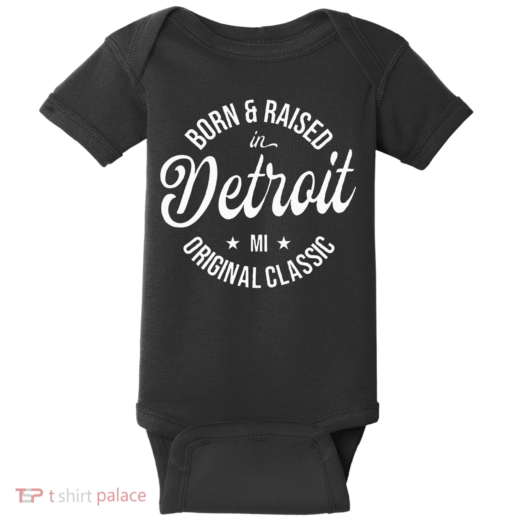Born And Raised In Detroit Baby Bodysuit