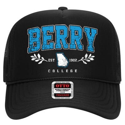 Berry Arch Retro College Athletic Sports High Crown Mesh Back Trucker Hat