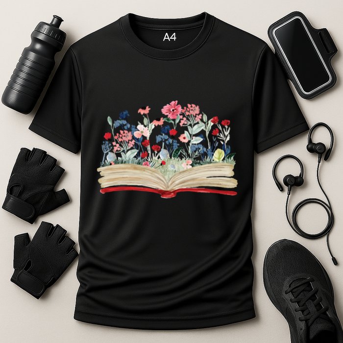 Bookworm Avid Reader Flowers Literature Meaningful Gift Book Reading Meaningful Cooling Performance Crew T-Shirt