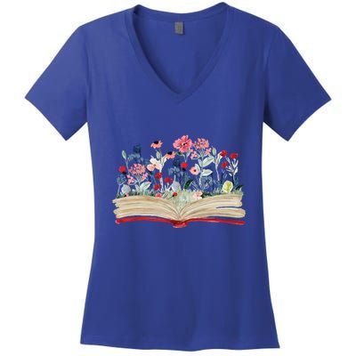 Bookworm Avid Reader Flowers Literature Meaningful Gift Book Reading Meaningful Women's V-Neck T-Shirt