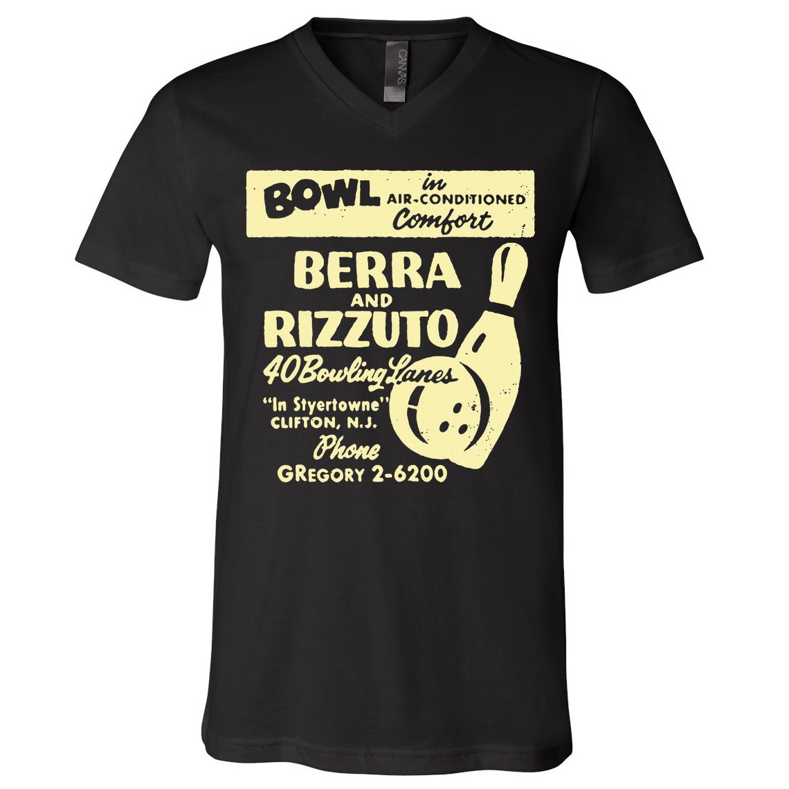 BERRA AND RIZZUTO BOWLING LANES V-Neck T-Shirt
