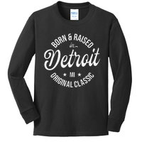 Born And Raised In Detroit Kids Long Sleeve Shirt