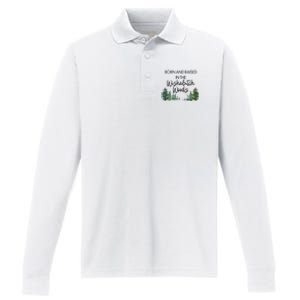 Born And Raised In The Wishabitch Woods Performance Long Sleeve Polo