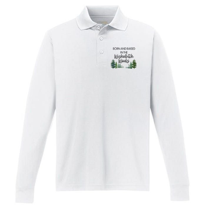 Born And Raised In The Wishabitch Woods Performance Long Sleeve Polo