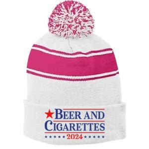 Beer And Retro Cigarettes 2024 Stripe Pom Pom Beanie