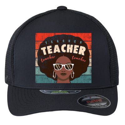 Black Afro Retro Black History Month Teacher Funny Gift Flexfit Unipanel Trucker Cap