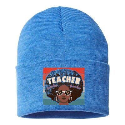 Black Afro Retro Black History Month Teacher Funny Gift Sustainable Knit Beanie