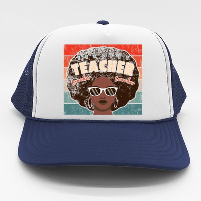 Black Afro Retro Black History Month Teacher Funny Gift Trucker Hat