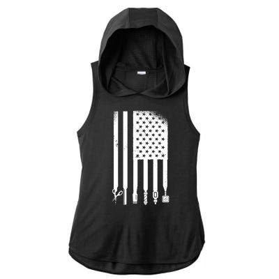 Barber Hair Style USA Flag Ladies PosiCharge Tri-Blend Wicking Draft Hoodie Tank