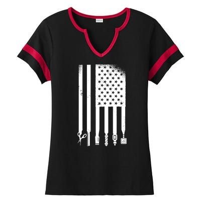 Barber Hair Style USA Flag Ladies Halftime Notch Neck Tee