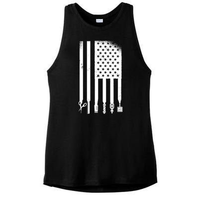 Barber Hair Style USA Flag Ladies PosiCharge Tri-Blend Wicking Tank