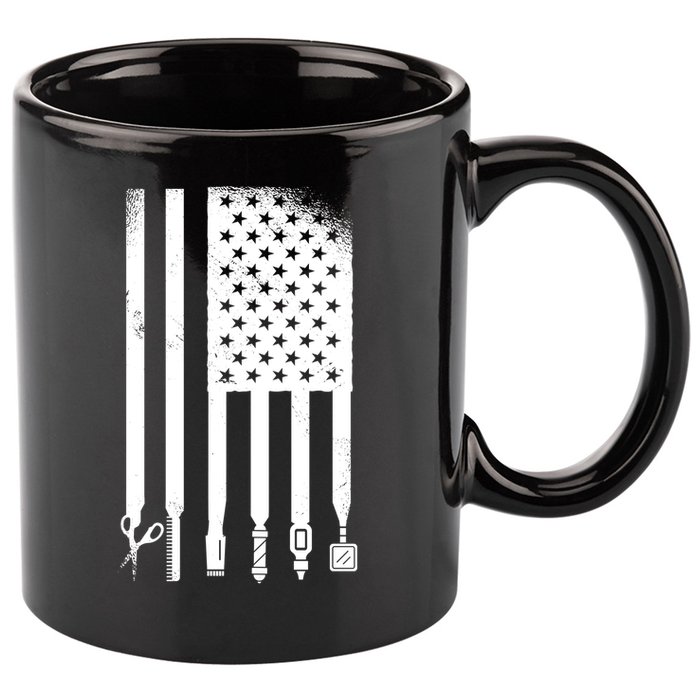 Barber Hair Style USA Flag 11oz C Handle Ceramic Mug
