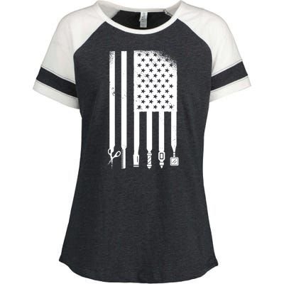 Barber Hair Style USA Flag Enza Ladies Jersey Colorblock Tee