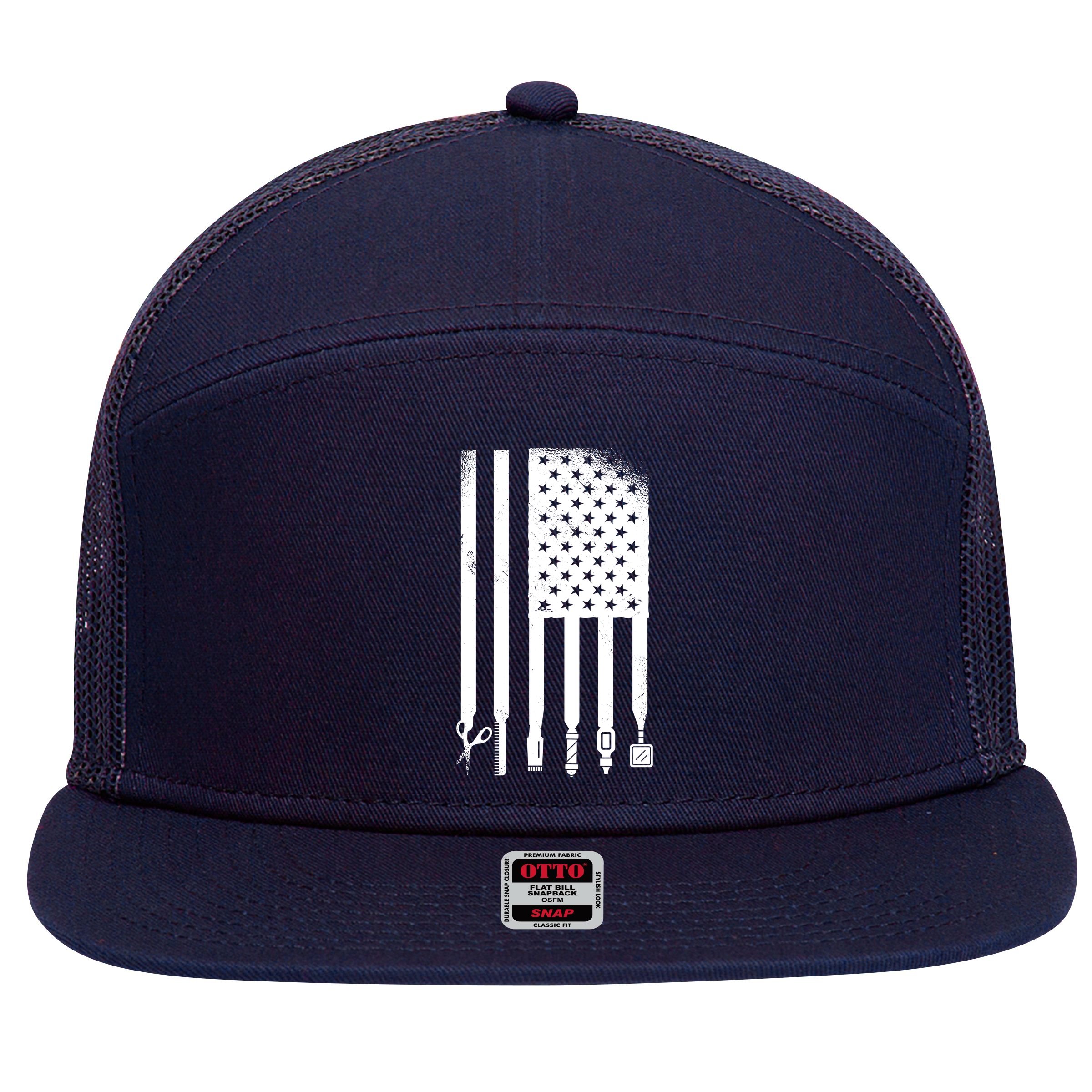Barber Hair Style USA Flag 7 Panel Mesh Trucker Snapback Hat