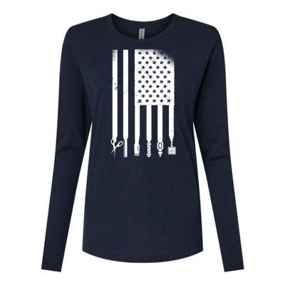 Barber Hair Style USA Flag Womens Cotton Relaxed Long Sleeve T-Shirt