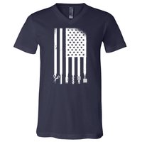 Barber Hair Style USA Flag V-Neck T-Shirt