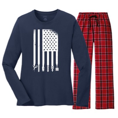 Barber Hair Style USA Flag Women's Long Sleeve Flannel Pajama Set 