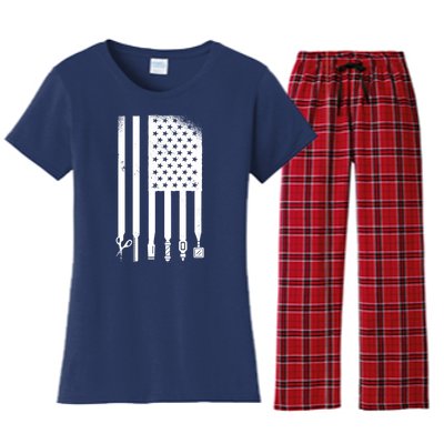 Barber Hair Style USA Flag Women's Flannel Pajama Set