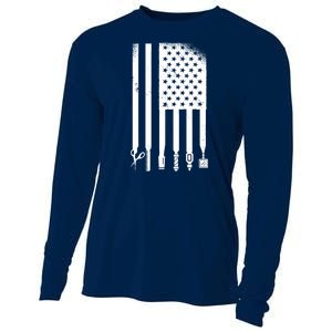 Barber Hair Style USA Flag Cooling Performance Long Sleeve Crew