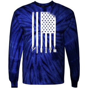 Barber Hair Style USA Flag Tie-Dye Long Sleeve Shirt