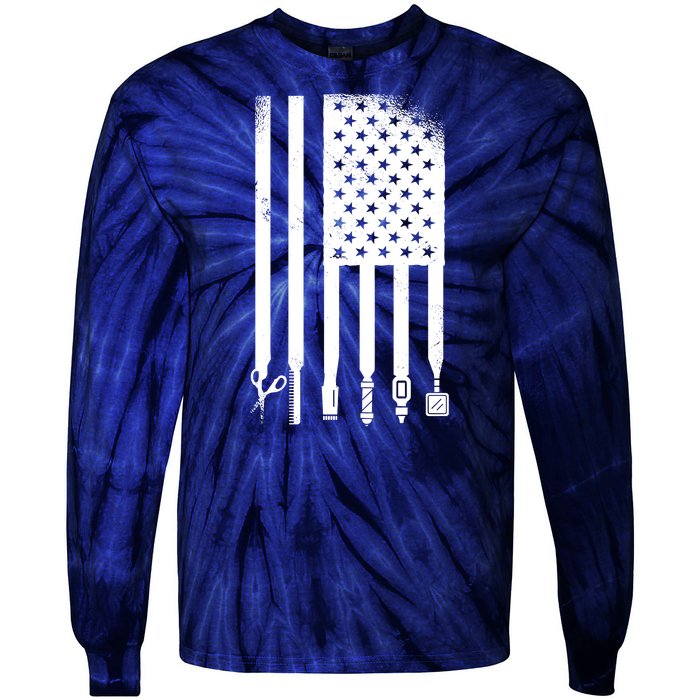 Barber Hair Style USA Flag Tie-Dye Long Sleeve Shirt