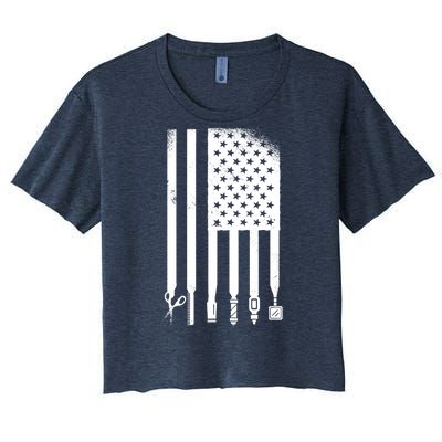 Barber Hair Style USA Flag Women's Crop Top Tee