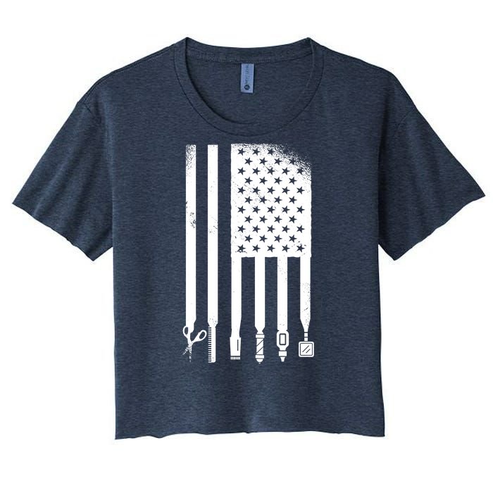 Barber Hair Style USA Flag Women's Crop Top Tee