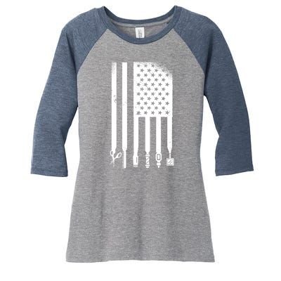 Barber Hair Style USA Flag Women's Tri-Blend 3/4-Sleeve Raglan Shirt