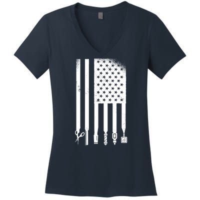 Barber Hair Style USA Flag Women's V-Neck T-Shirt