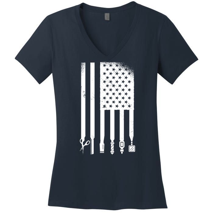 Barber Hair Style USA Flag Women's V-Neck T-Shirt