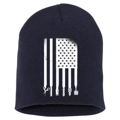 Barber Hair Style USA Flag Short Acrylic Beanie