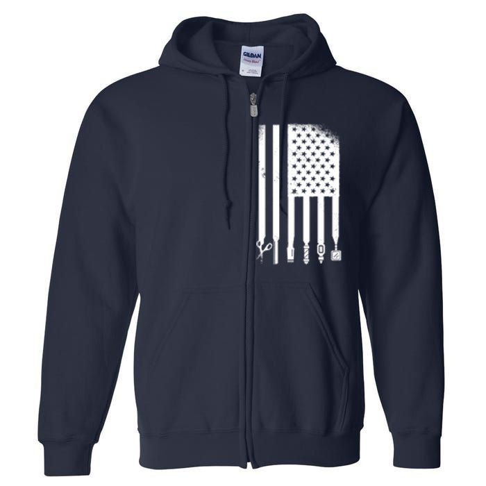 Barber Hair Style USA Flag Full Zip Hoodie