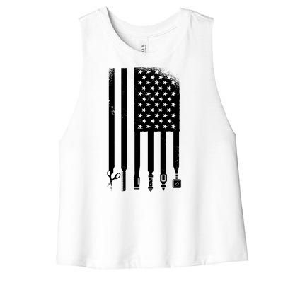 Barber Hair Style USA Flag Women's Racerback Cropped Tank