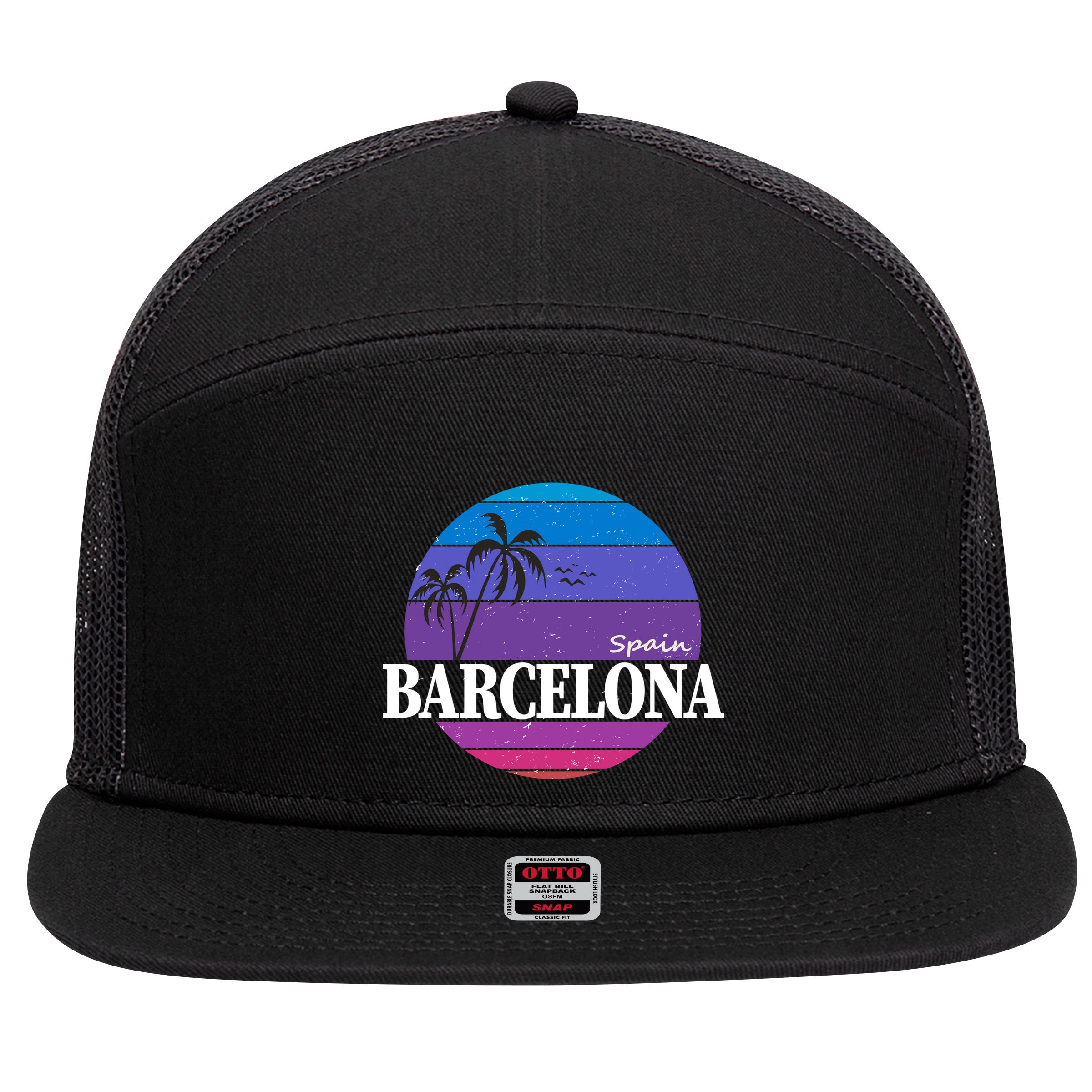  Barcelona Circle Logo 7 Panel Mesh Trucker Snapback Hat