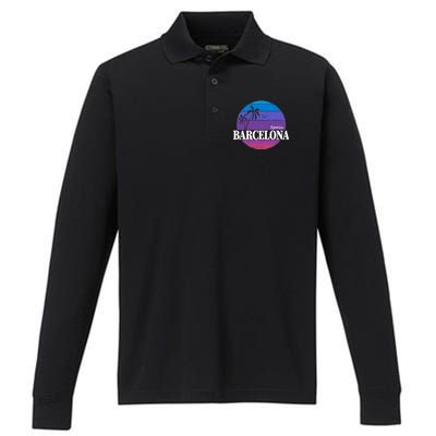  Barcelona Circle Logo Performance Long Sleeve Polo