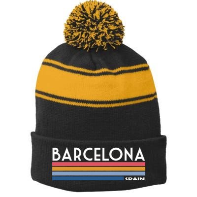 Barcelona Retro 1980's Stripe Pom Pom Beanie