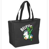 Believe Alien St Patricks Day Ing Unicorn Irish Funny Gift Zip Tote Bag