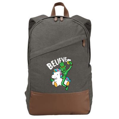 Believe Alien St Patricks Day Ing Unicorn Irish Funny Gift Cotton Canvas Backpack