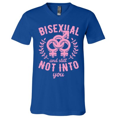 Bisexual And Still Not Into You Cute Bi Pride Flag Quotes Funny Gift V-Neck T-Shirt