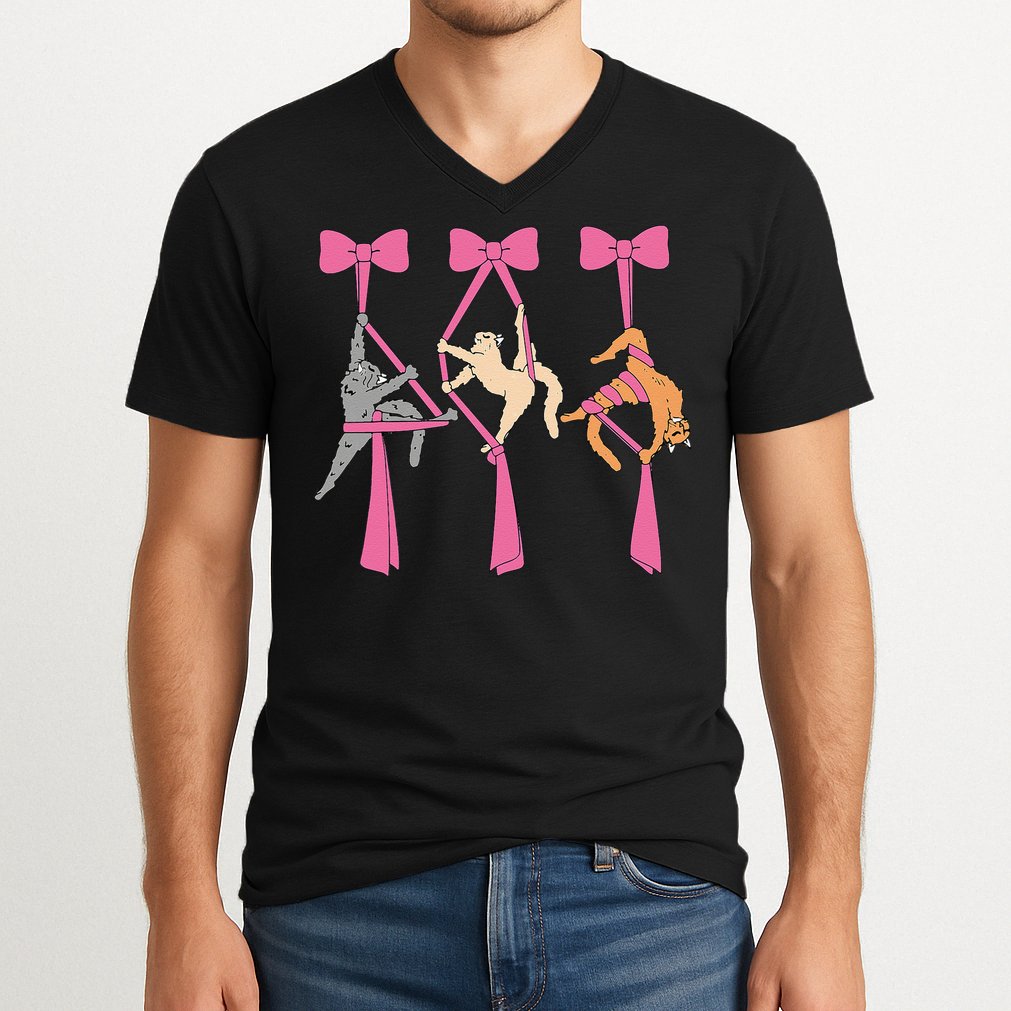 Bow Aerial Silks Cat Aerial Aerialist Yoga Hammock Cat Mom V-Neck T-Shirt