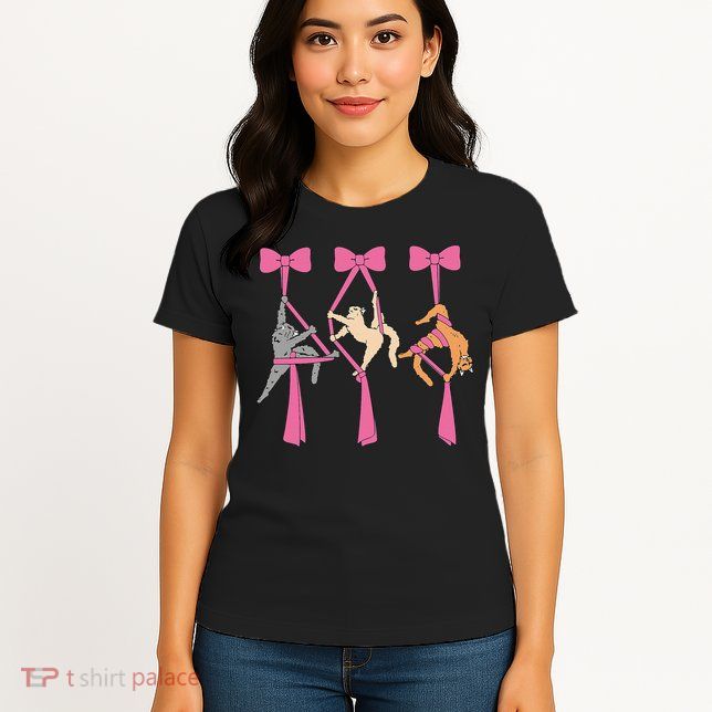 Bow Aerial Silks Cat Aerial Aerialist Yoga Hammock Cat Mom Womens T-Shirt