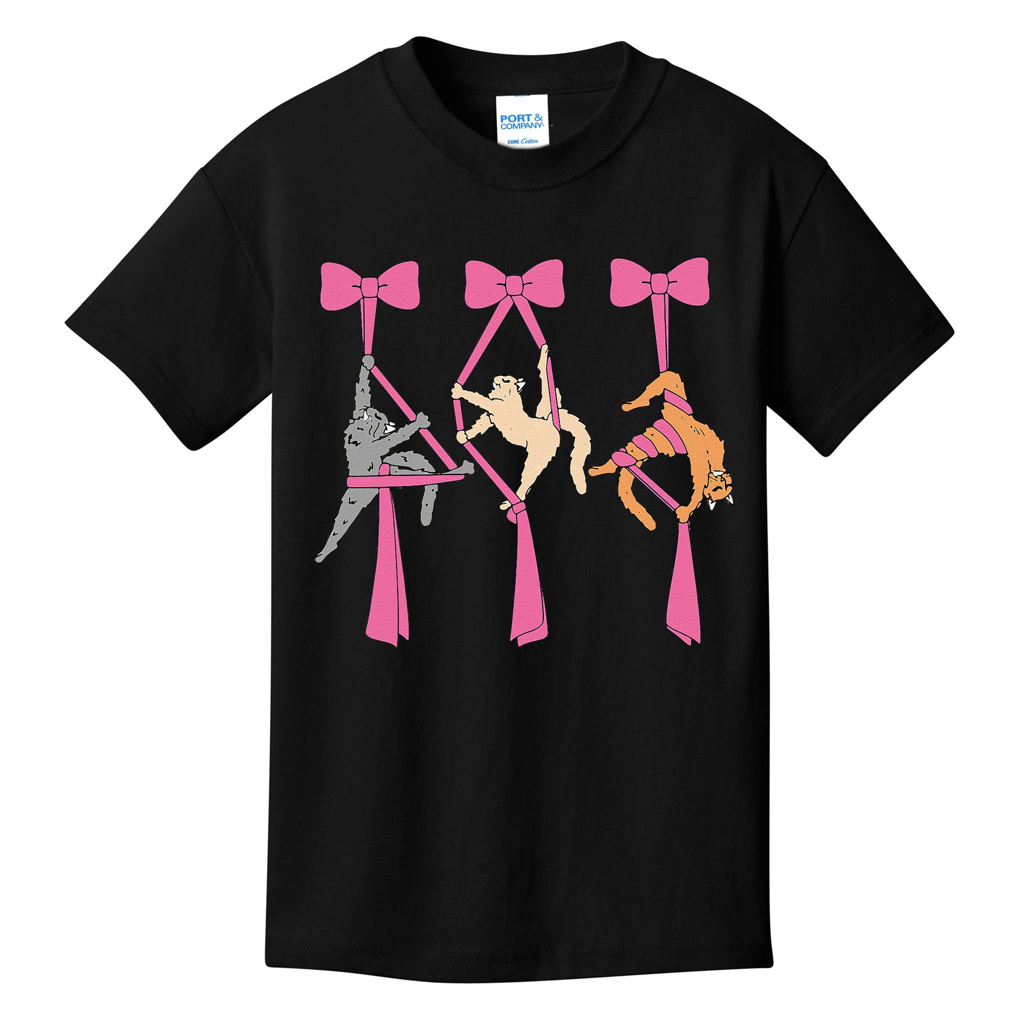 Bow Aerial Silks Cat Aerial Aerialist Yoga Hammock Cat Mom Kids T-Shirt